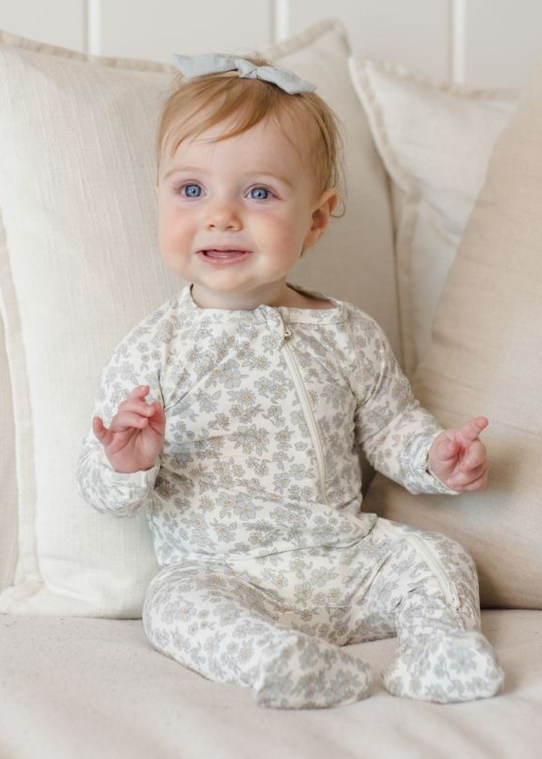 Bamboo Zip Footie || Blue Floral