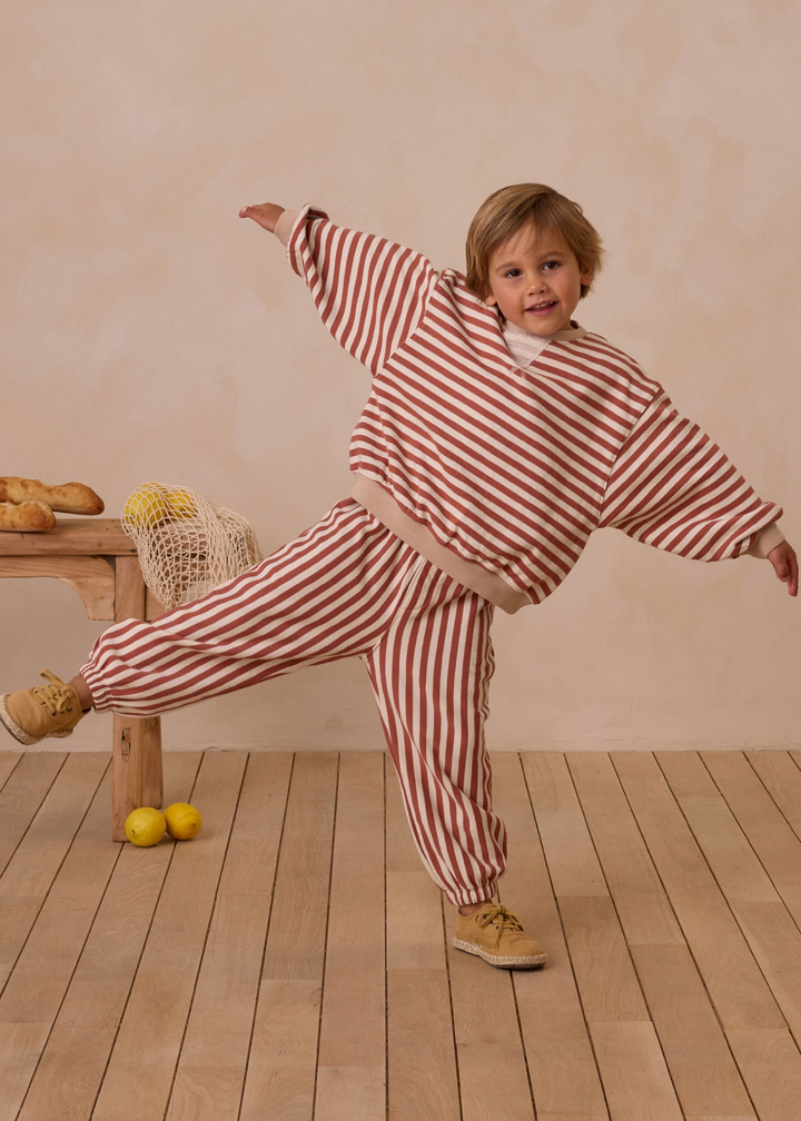 OVERSIZED CREW || POPPY STRIPE