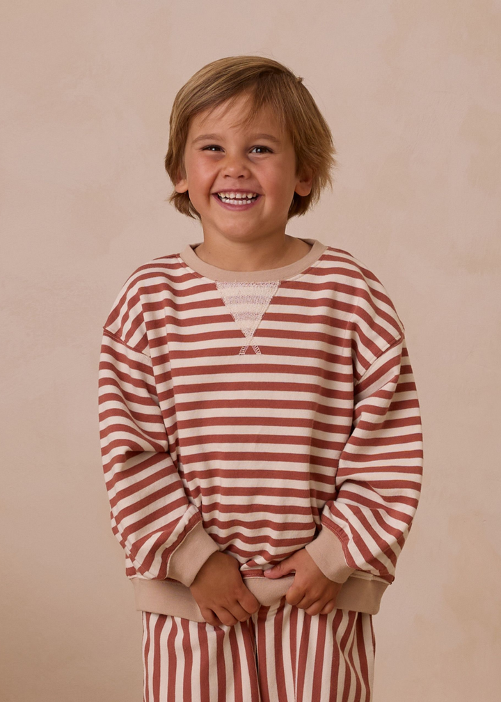 OVERSIZED CREW || POPPY STRIPE