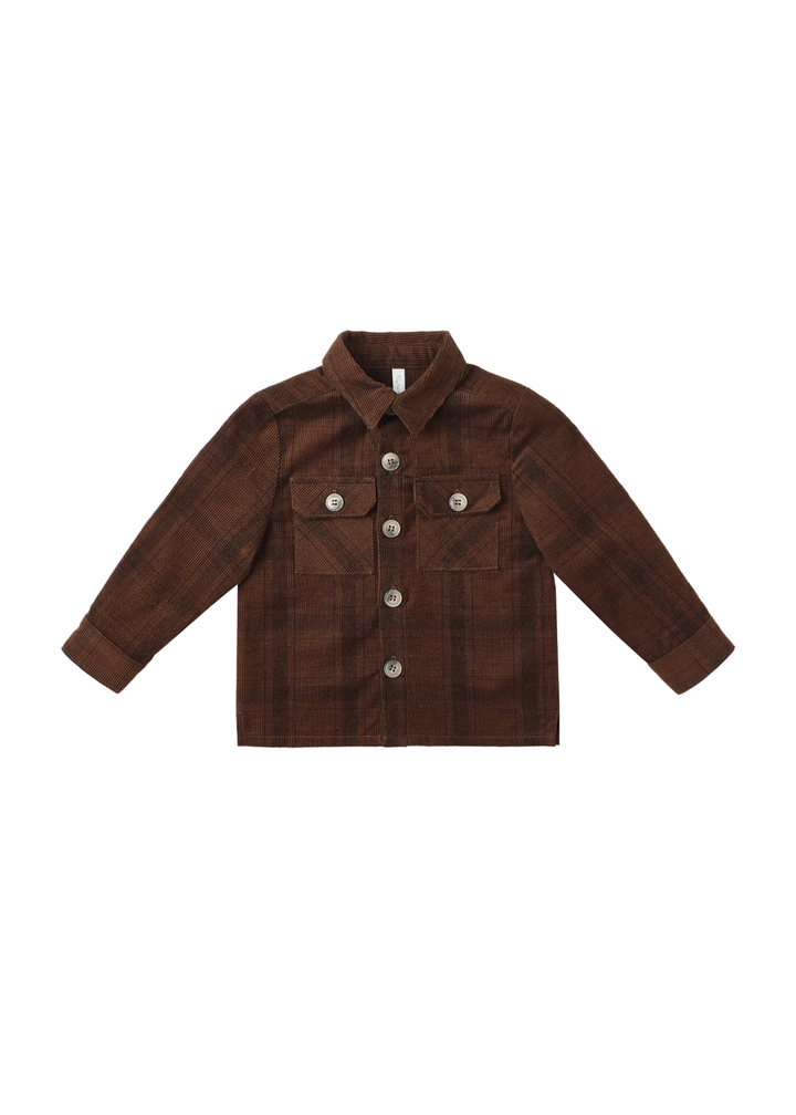 Pocketed Corduroy Shirt || Brown Plaid