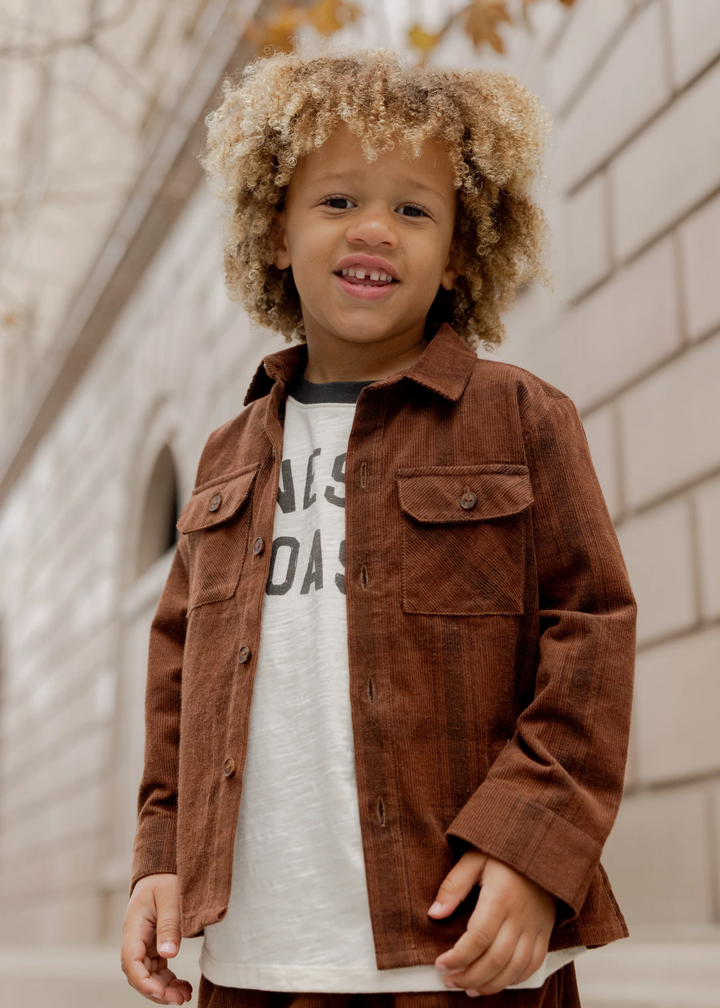 Pocketed Corduroy Shirt || Brown Plaid