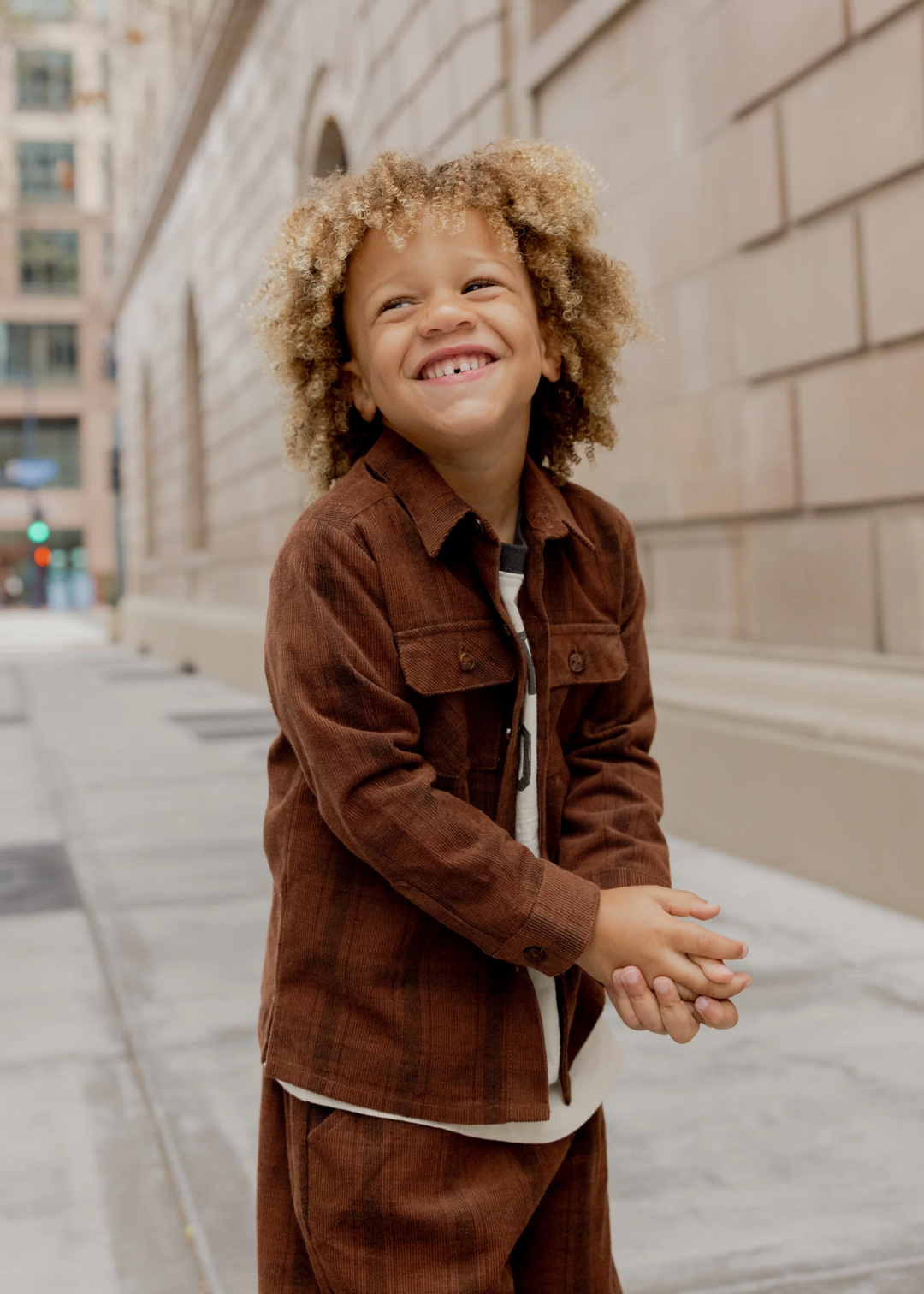 Pocketed Corduroy Shirt || Brown Plaid