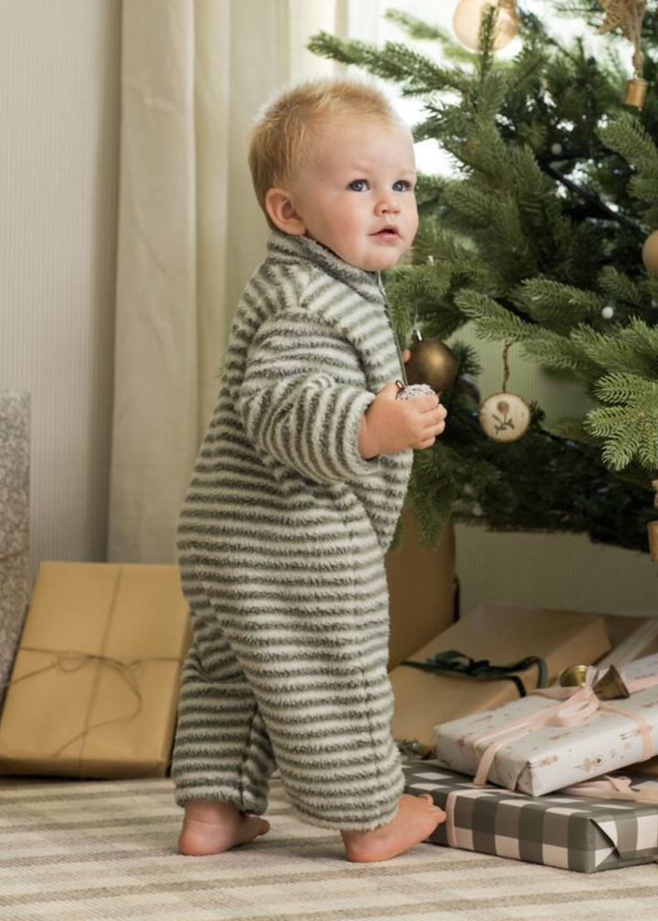 Fuzzy Winter Jumpsuit || Evergreen Stripe