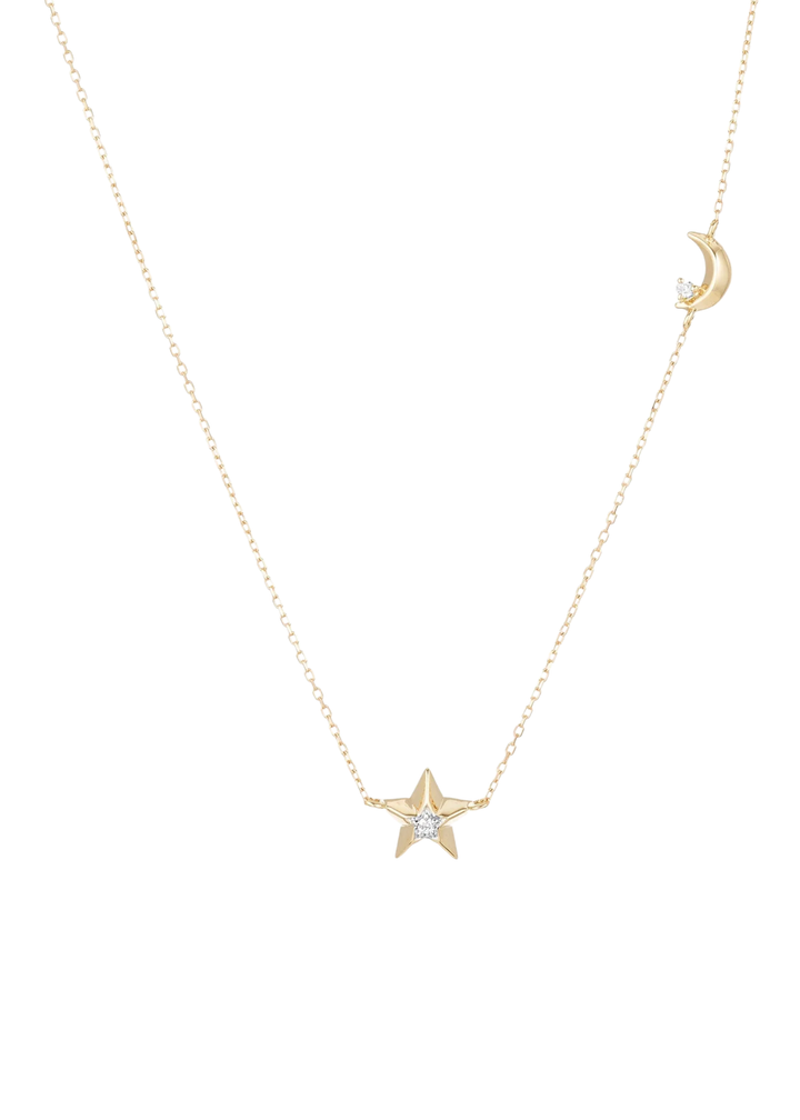 3D Moon and Star Diamond Necklace