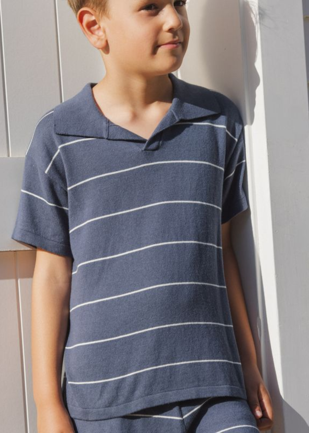 Chandler Knit Polo || Navy Stripe