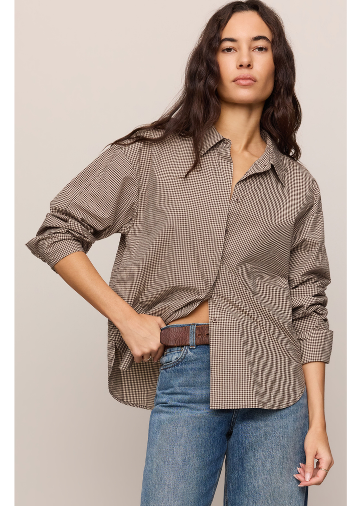 On Duty Gingham Button Up Top