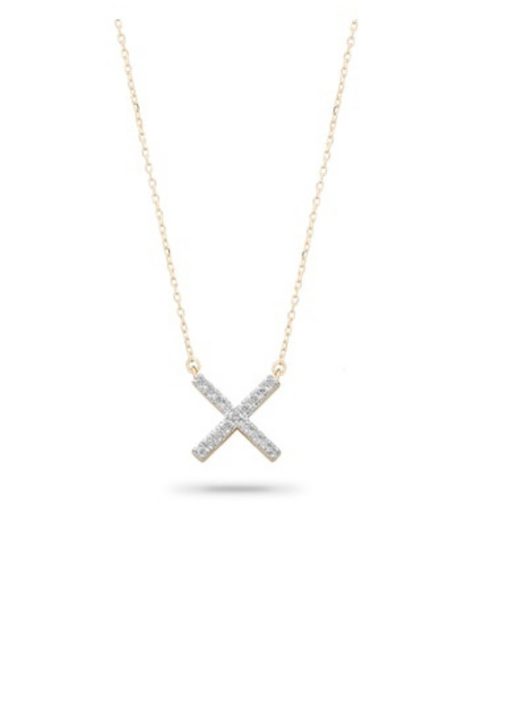 Pave X Necklace - 14K Gold