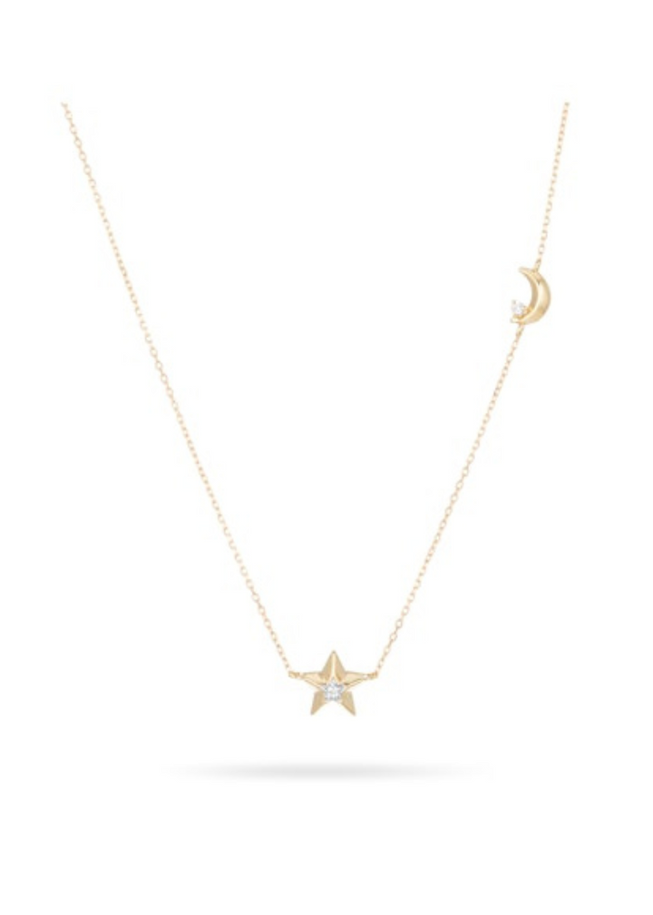 3D Moon and Star Diamond Necklace
