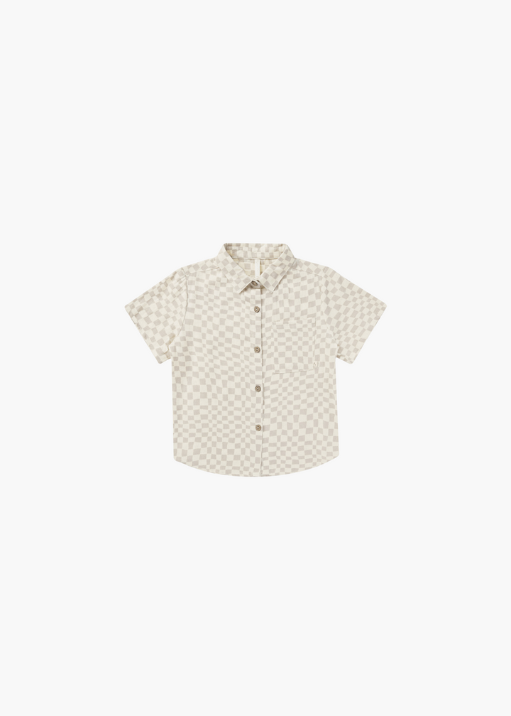 Collared Short Sleeve Shirt || Dove Check - FINAL SALE