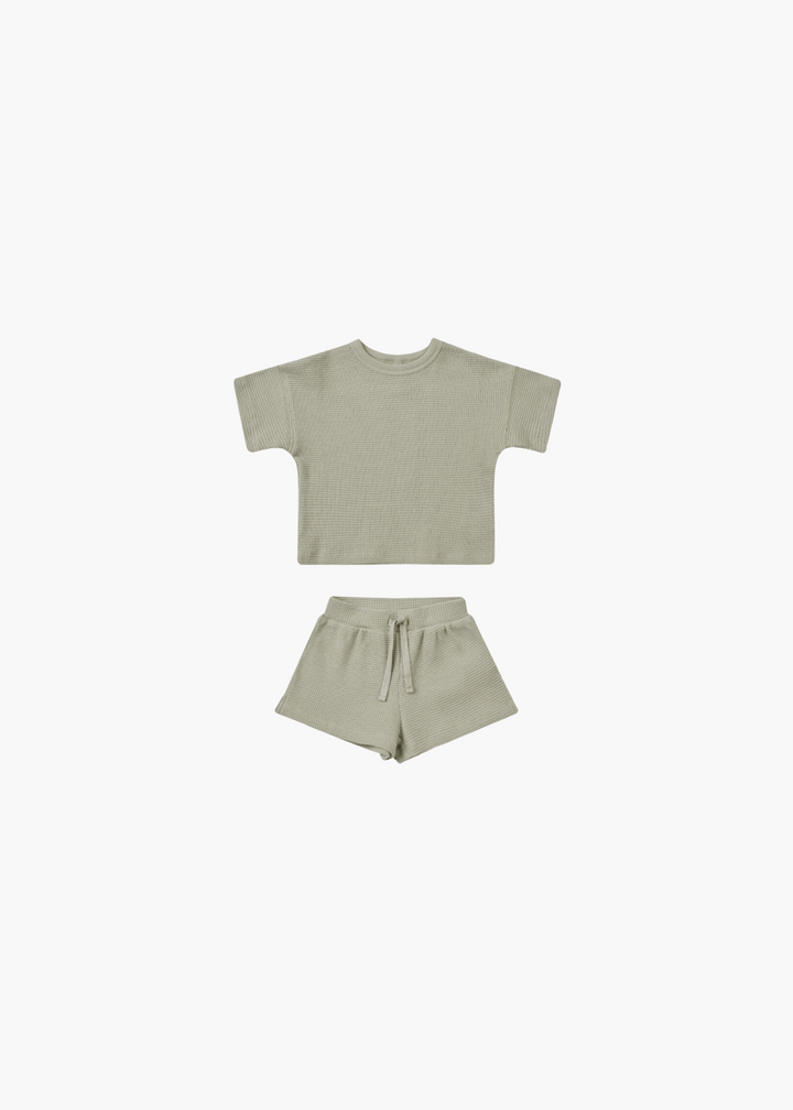 waffle tee + short set || sage - FINAL SALE