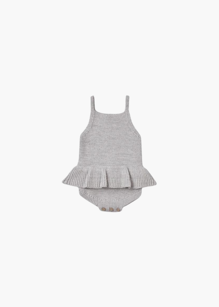 knit ruffle romper || heathered periwinkle - FINAL SALE