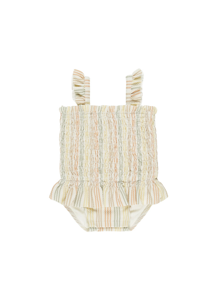 Smocked One-Piece Swimsuit || Multi-Stripe