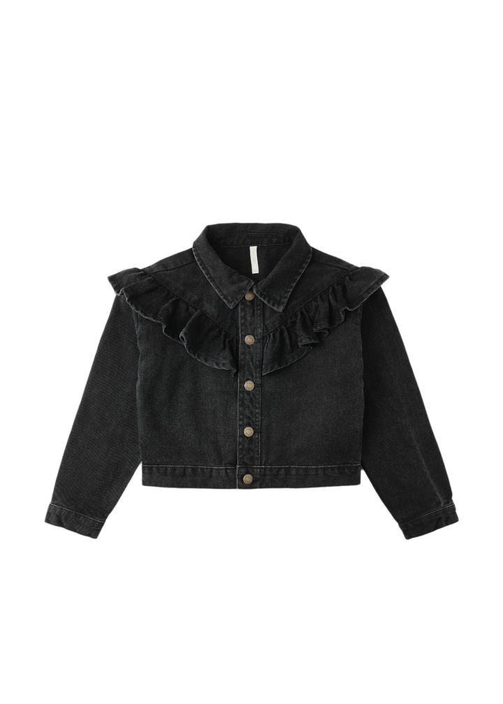 Ruffle Denim Jacket || Washed Black