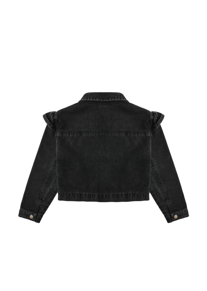 Ruffle Denim Jacket || Washed Black