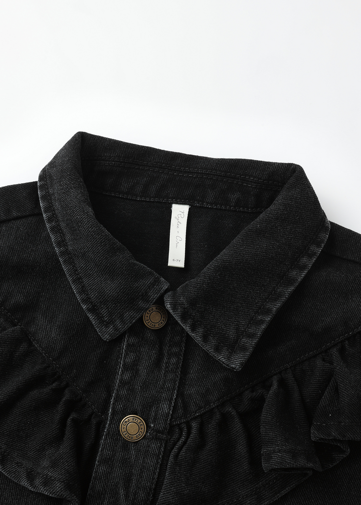 Ruffle Denim Jacket || Washed Black