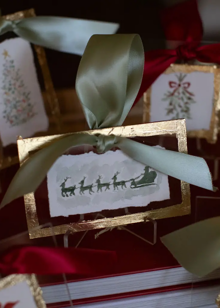 Santa Sleigh Watercolor Ornament