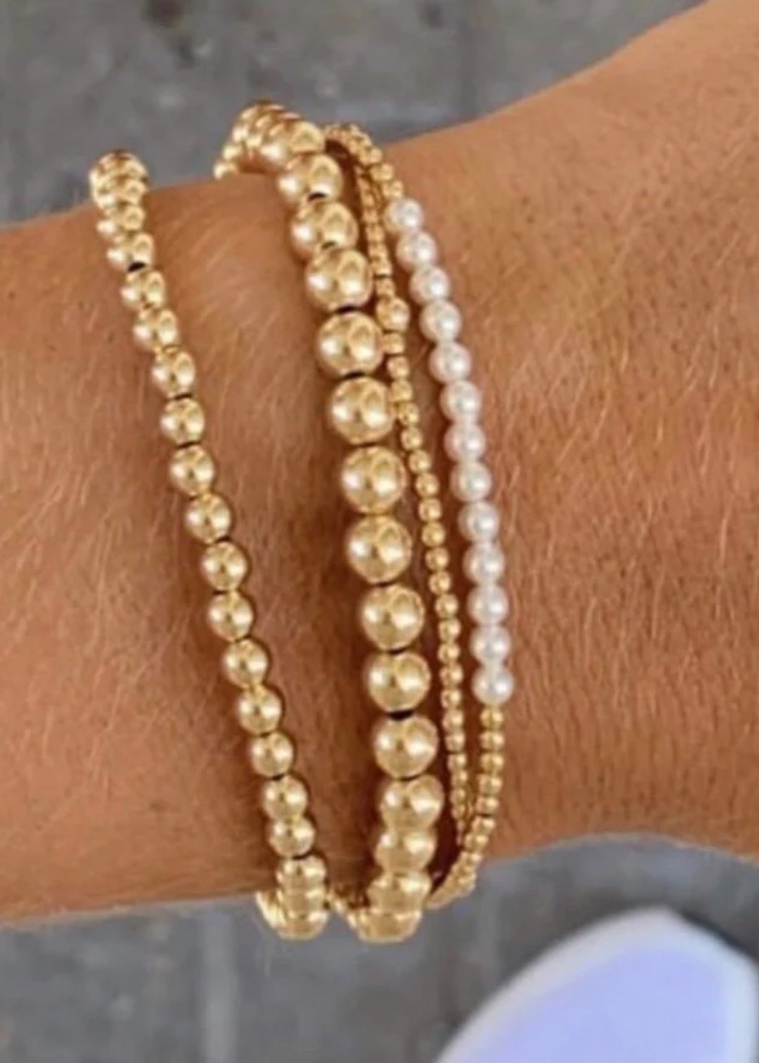 Gold Bliss 2mm Bead Bracelet - Pearl