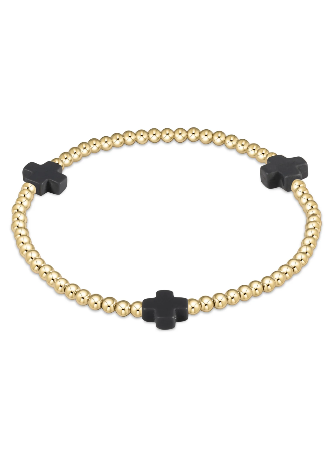 Signature Cross Gold Pattern 3mm Bead Bracelet - Onyx - Macy Carlisle