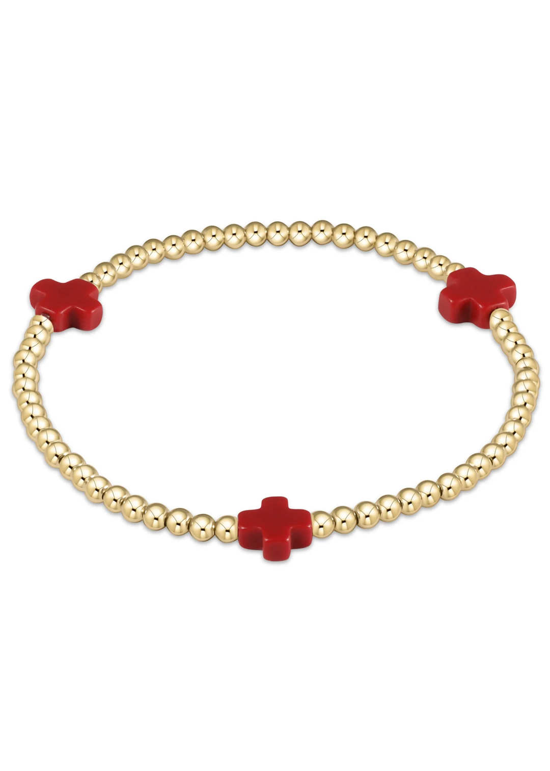 Signature Cross Gold Pattern 3mm Bead Bracelet - Red - Macy Carlisle