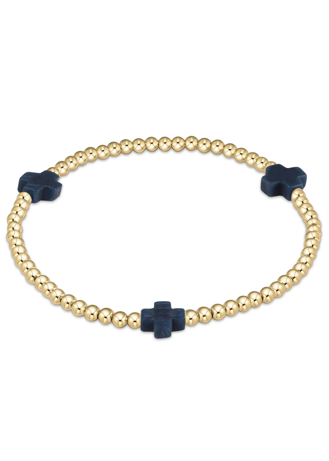Signature Cross Gold Pattern 3mm Bead Bracelet - Navy - Macy Carlisle