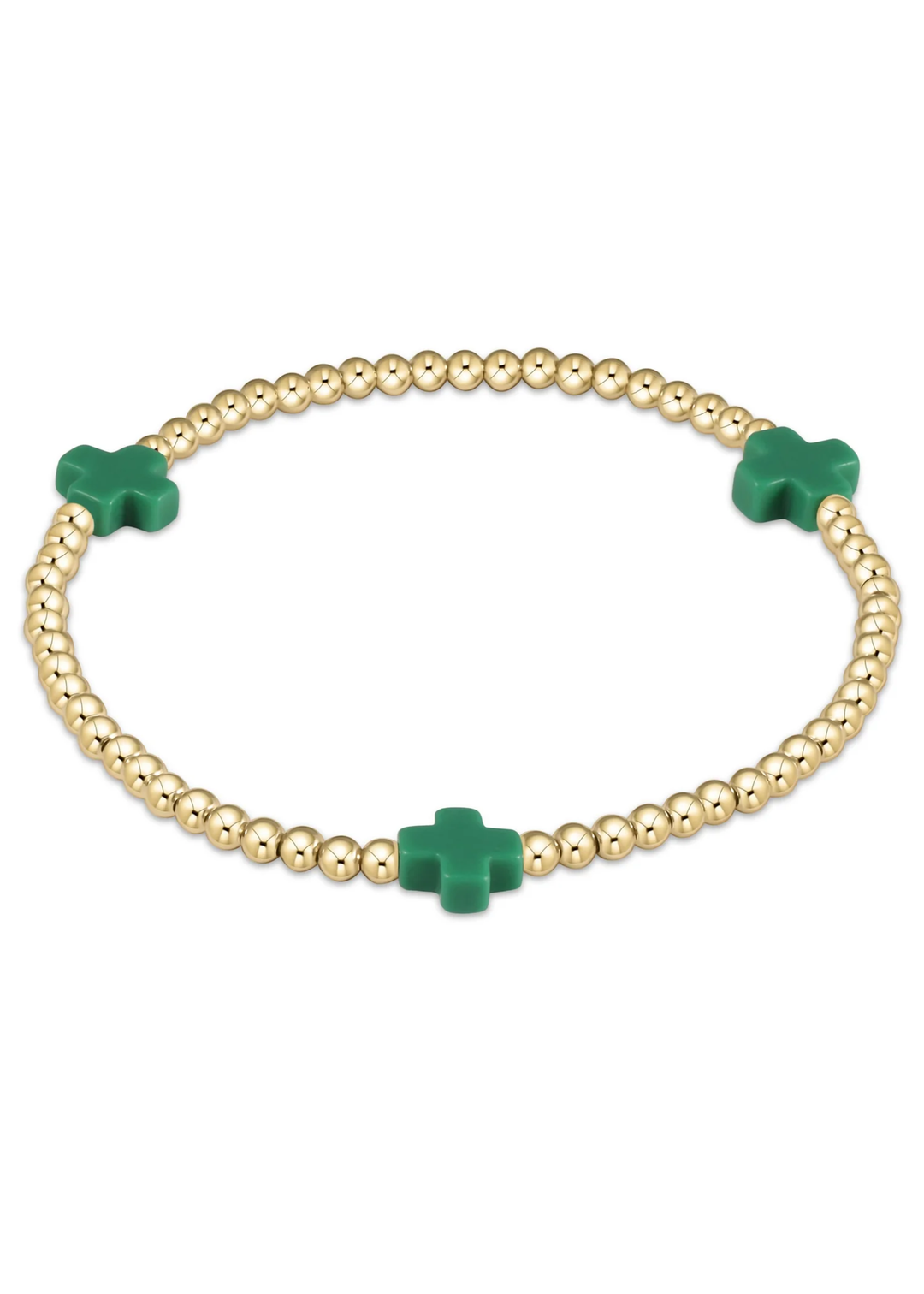 Signature Cross Gold Pattern 3mm Bead Bracelet -Emerald - Macy Carlisle