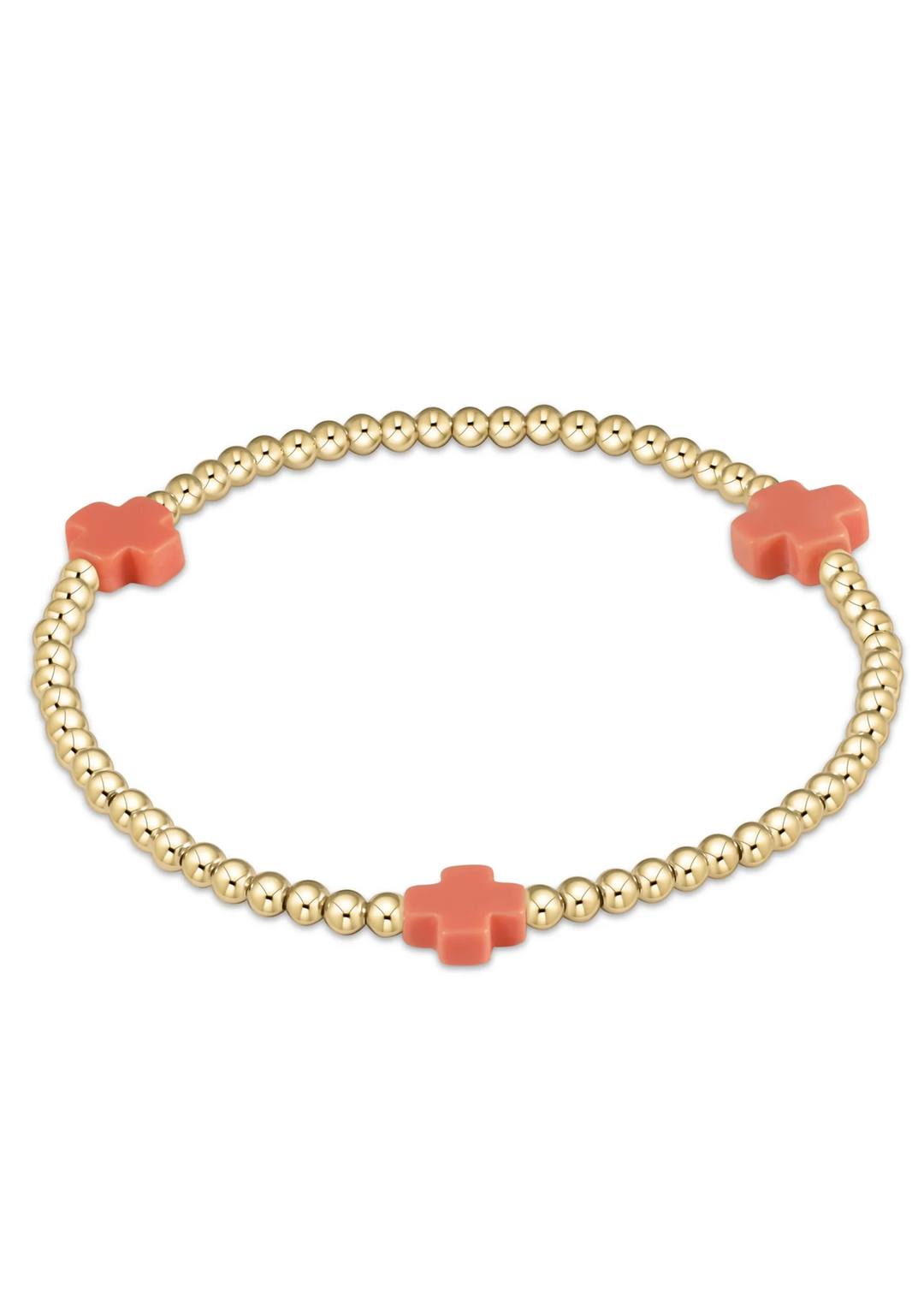 Signature Cross Gold Pattern 3mm Bead Bracelet -Coral - Macy Carlisle