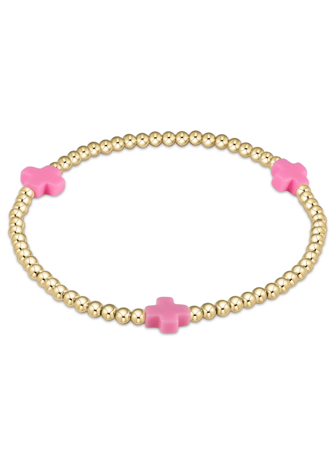 Signature Cross Gold Pattern 3mm Bead Bracelet -Bright Pink - Macy Carlisle