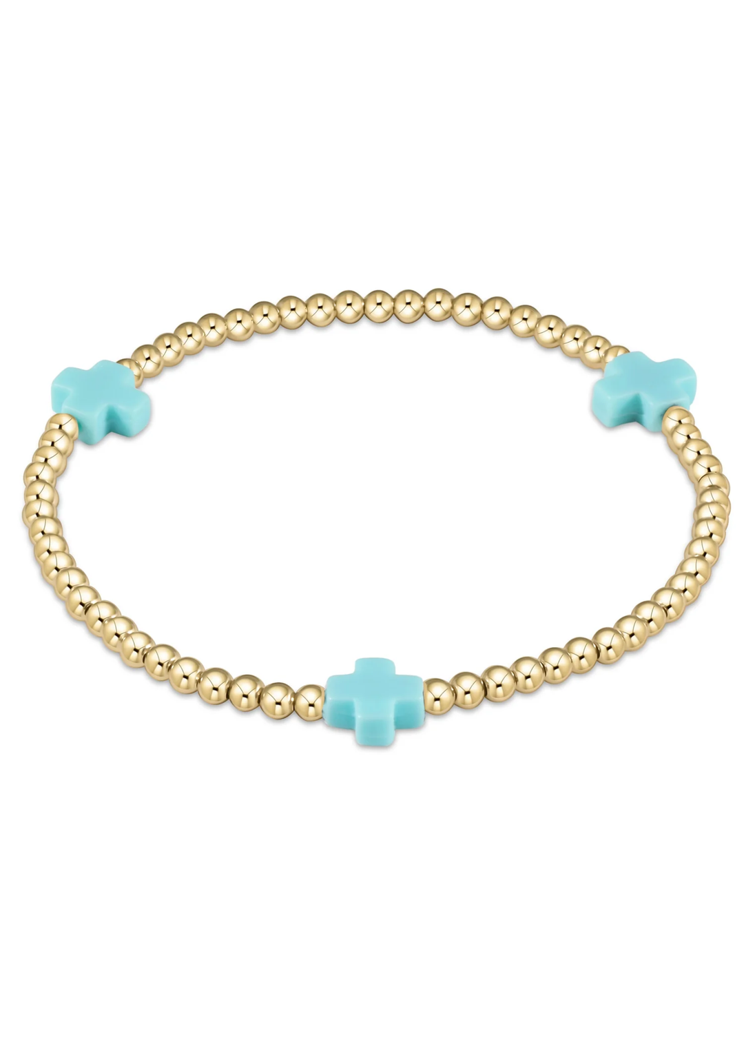 Signature Cross Gold Pattern 3mm Bead Bracelet -Turquoise - Macy Carlisle