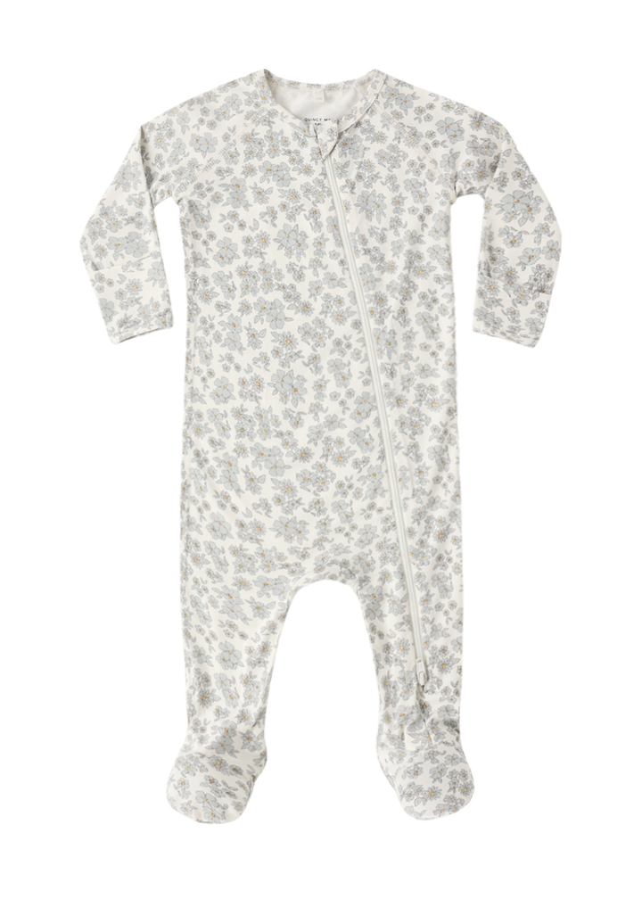 Bamboo Zip Footie || Blue Floral