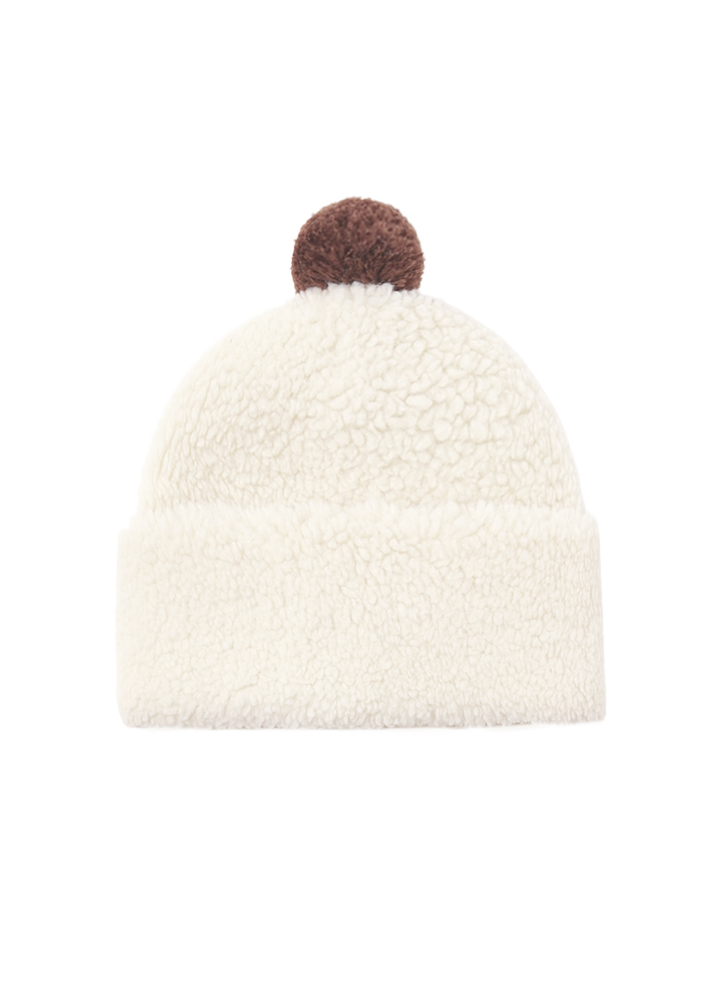 Pom Shearling Beanie || Natural