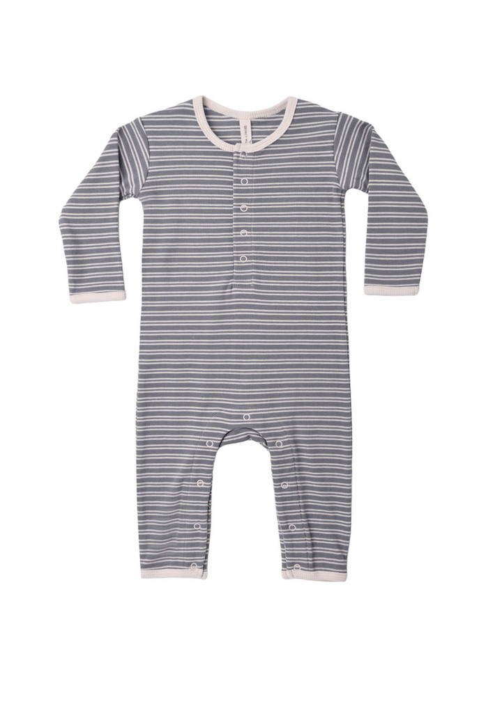 Ribbed Baby Jumpsuit || Slate Microstripe