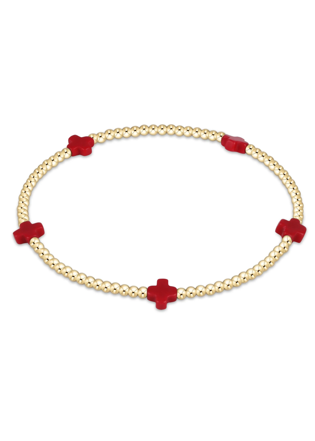 Signature Cross Small 2mm Gold Bracelet - Red