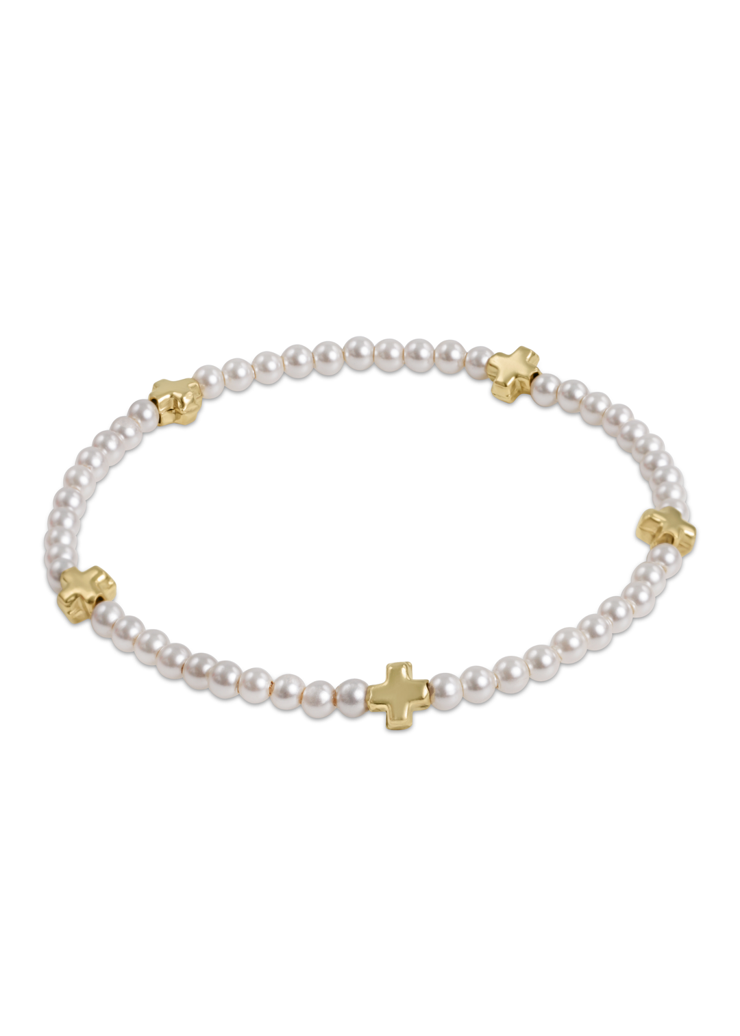 egirl Signature Cross Small 3mm Pearl Bracelet - Gold
