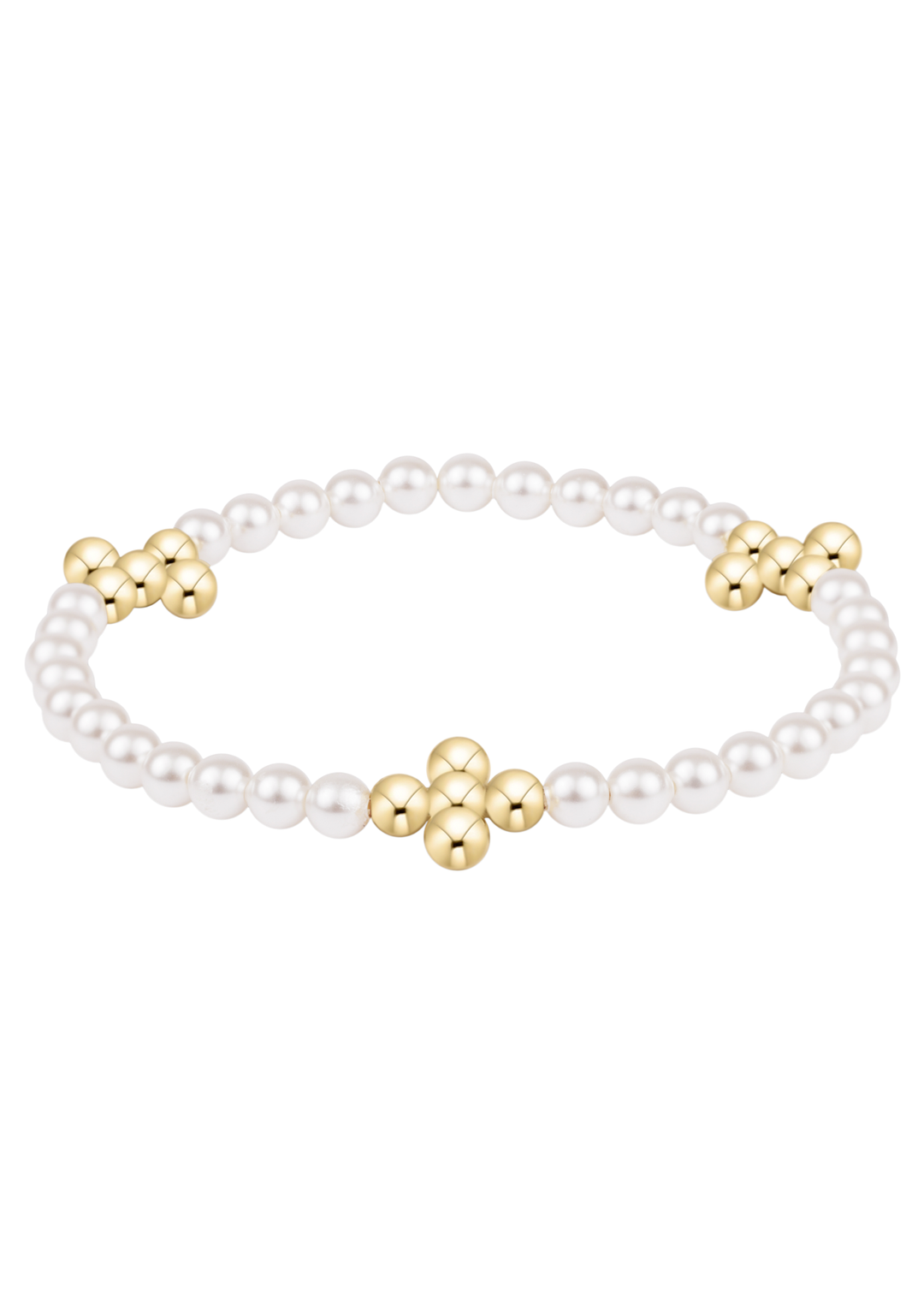 Beaded 4mm Gold Signature Cross 4mm Pearl Bracelet