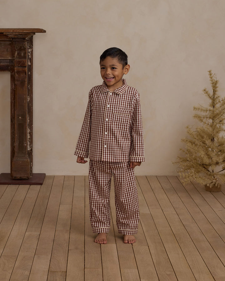 Long Sleeve Pajamas || Brick Gingham-FINAL SALE