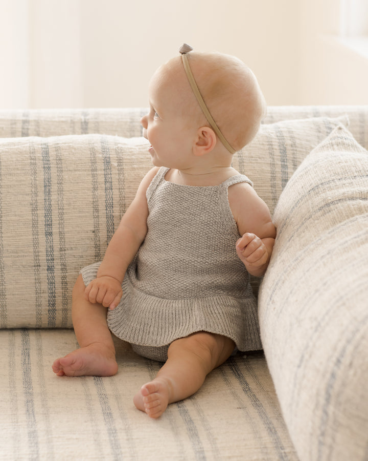 knit ruffle romper || heathered periwinkle - FINAL SALE