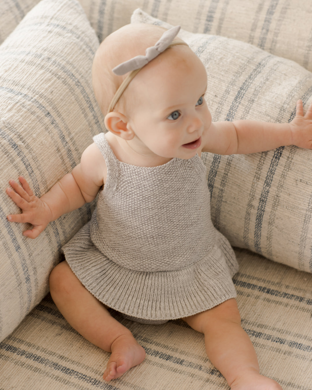 knit ruffle romper || heathered periwinkle - FINAL SALE