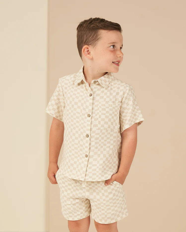 Collared Short Sleeve Shirt || Dove Check - FINAL SALE