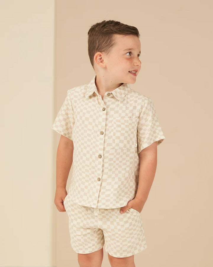 Collared Short Sleeve Shirt || Dove Check - FINAL SALE