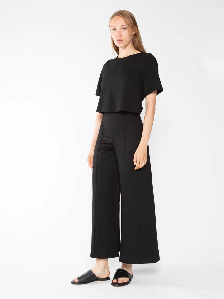 Black Ponte Knit Wide Leg Pant: Cropped