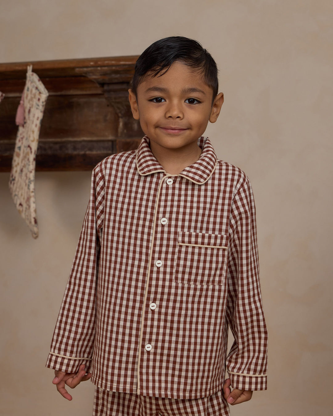 Long Sleeve Pajamas || Brick Gingham-FINAL SALE