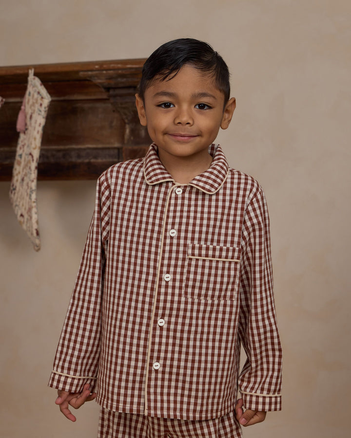 Long Sleeve Pajamas || Brick Gingham-FINAL SALE
