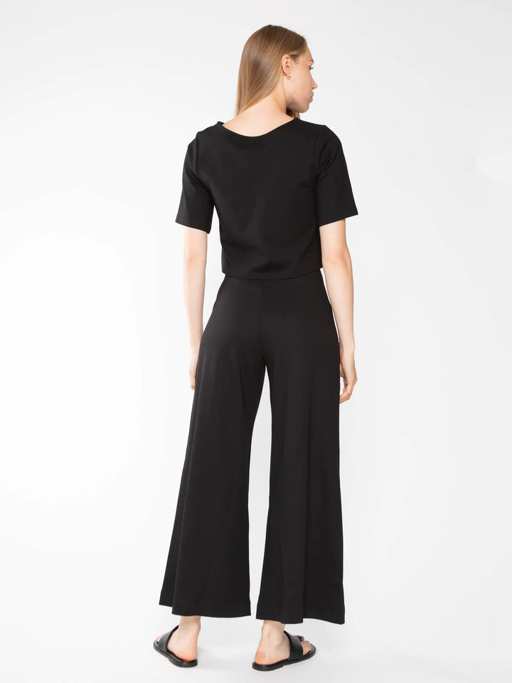 Black Ponte Knit Wide Leg Pant: Cropped