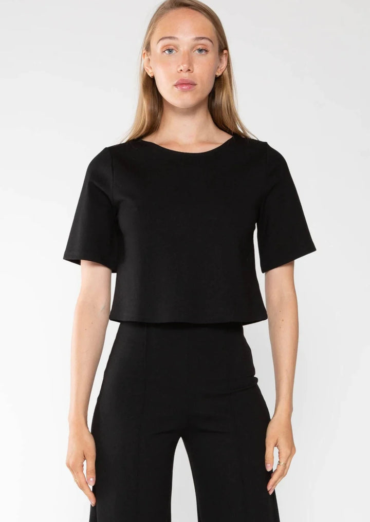 Black Ponte Knit Short Sleeve