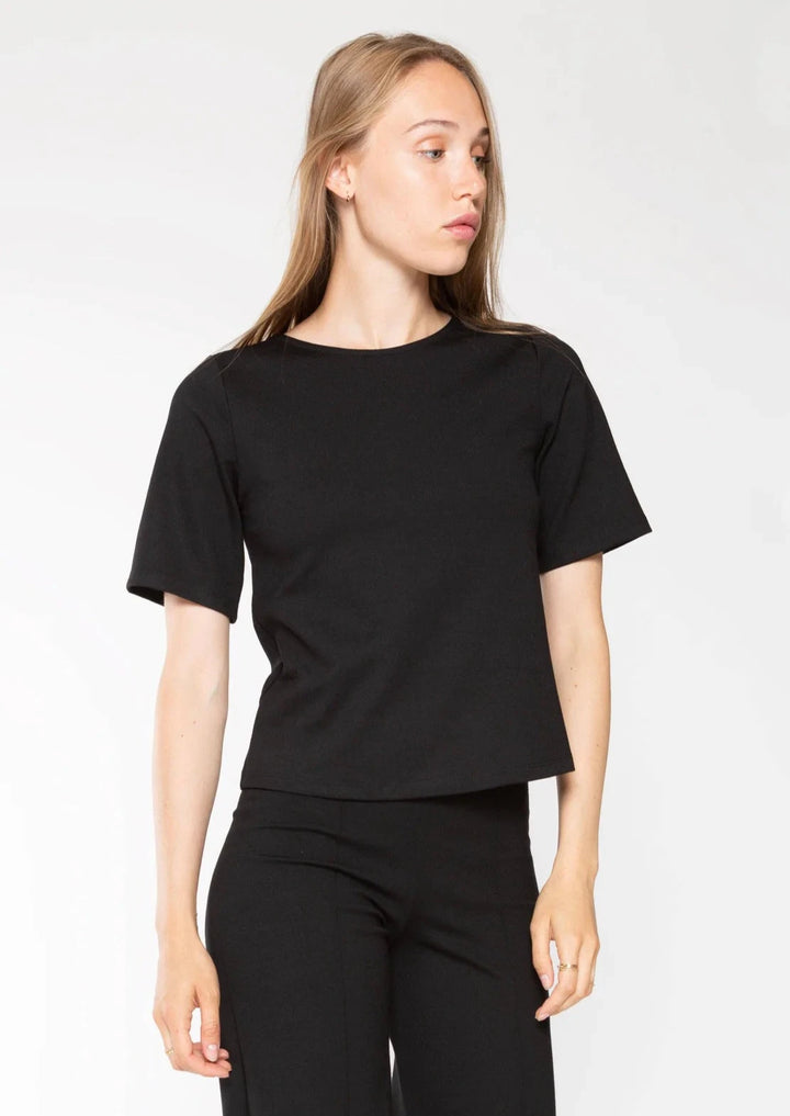 Black Ponte Knit Short Sleeve Top Extended