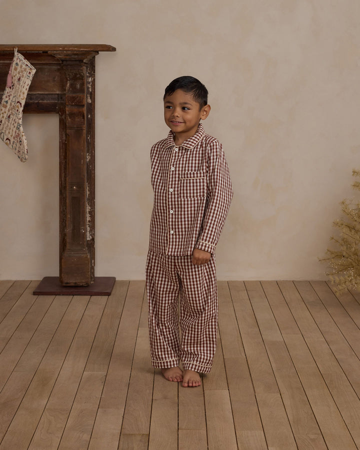 Long Sleeve Pajamas || Brick Gingham-FINAL SALE