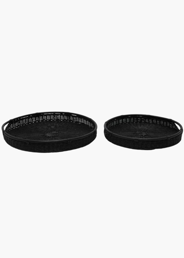 Black Round Rattan Tray