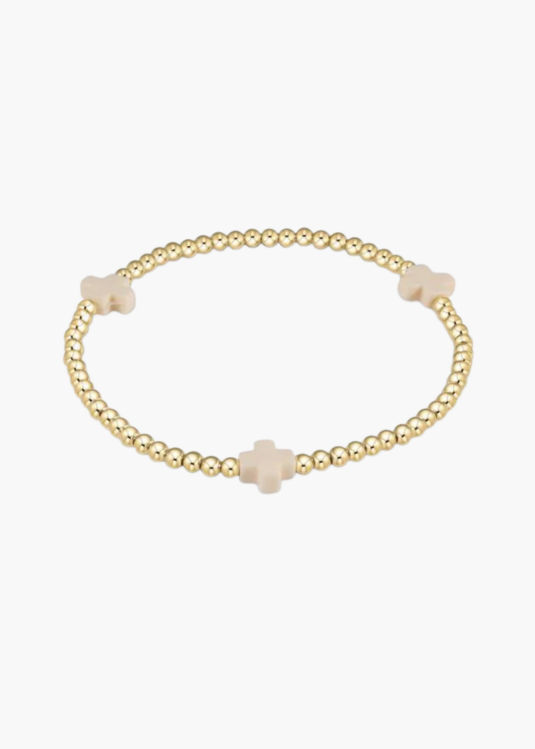 signature cross gold pattern 2mm bead bracelet - off white