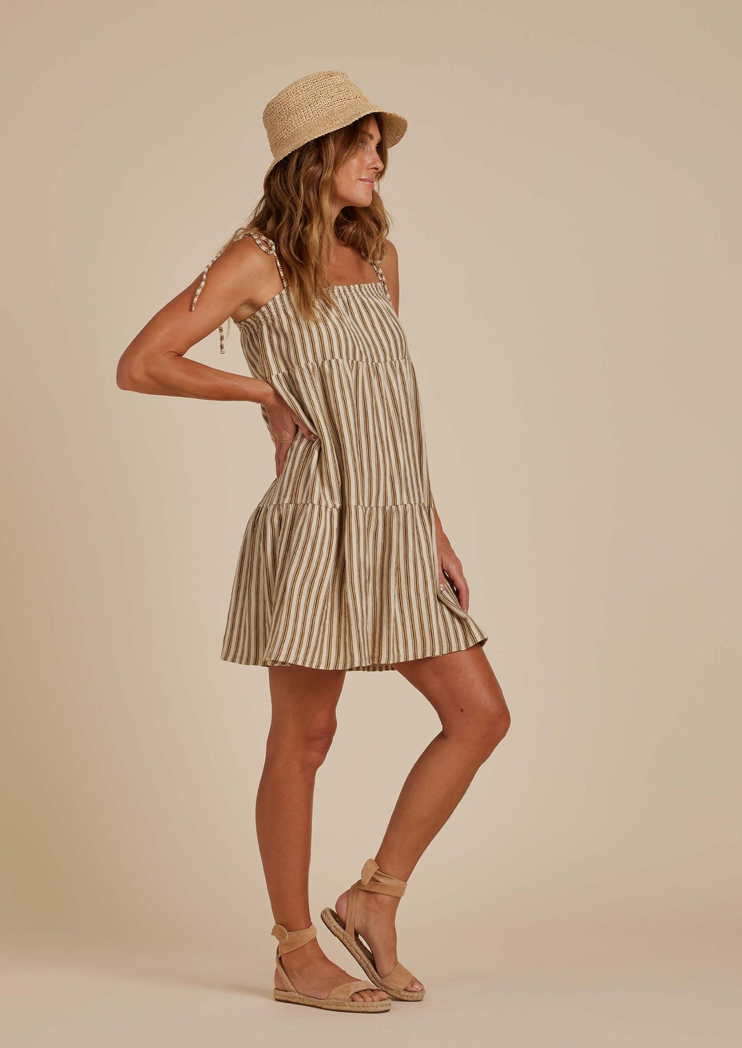 tie mini dress | olive stripe - FINAL SALE